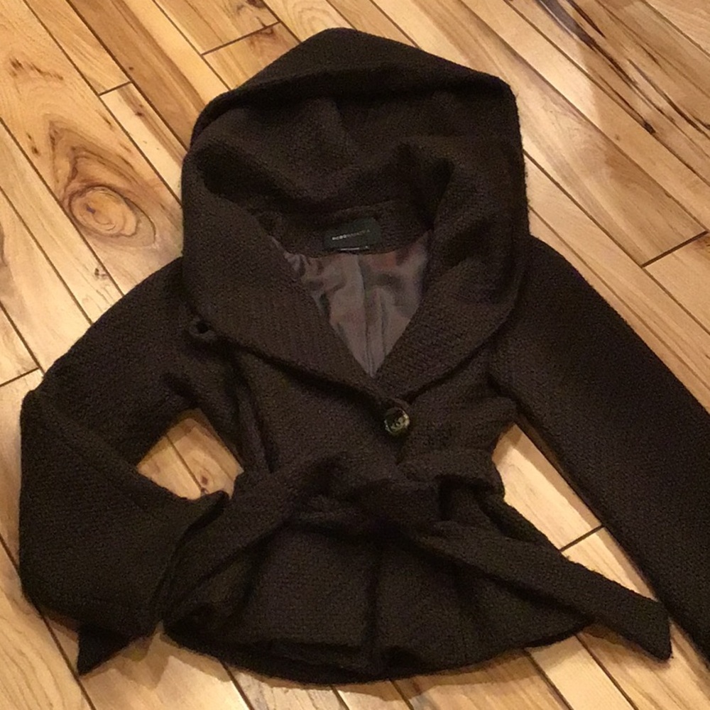Stunning Dark Brown BCBGMaxazria wrap jacket with hood